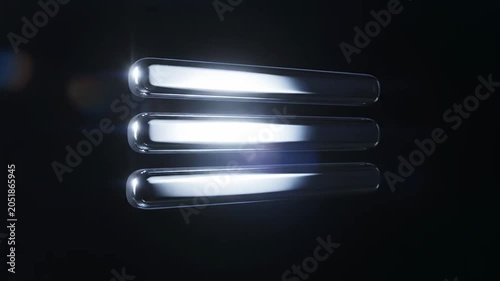 Futuristic Abstract Glass Bars with Three Horizontal Reflective Tubes and Lens Flares on Dark Background ideal for high-tech presentations.