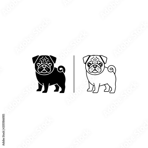 Bild auf Leinwand Minimalist Pug Dog Icon Set Vector Illustration
