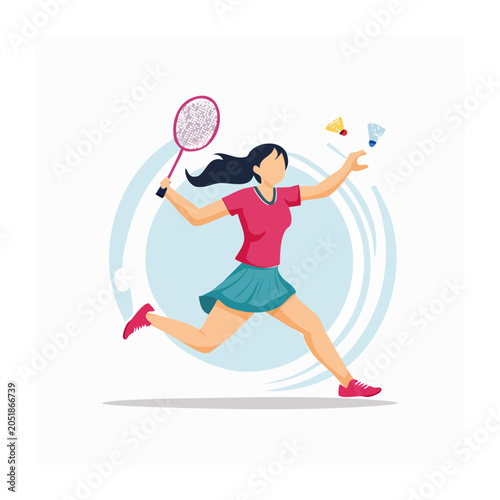Woman playing badminton with racket and shuttlecock