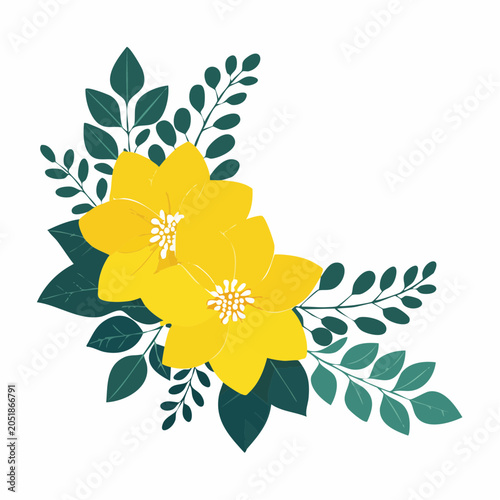 Yellow Flowers and Green Leaves Corner Design