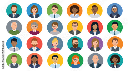Diverse group of cartoon business people.