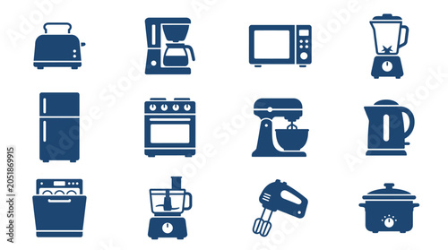 Kitchen Appliances Icons Set.