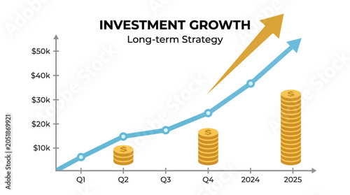 Investment growth strategy with coins graph.