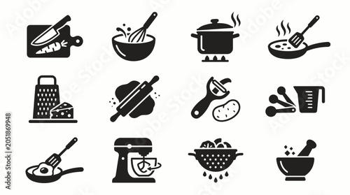 Kitchen Utensils and Cooking Tools Icons.