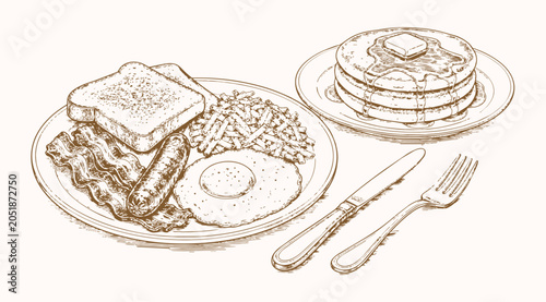 Full plate of american breakfast vector