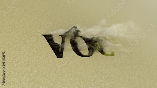 VOC Text Rendered With Toxic Smoke and Particles