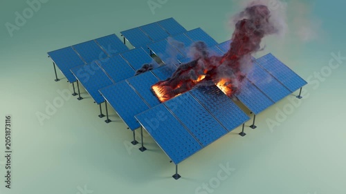 Solar Panel Array Catching Fire With Heavy Smoke