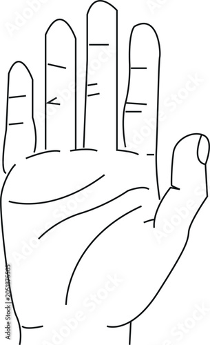 Open Hand Silhouette with Fingers Extended, Simple Line Art Illustration