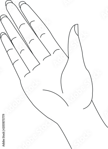 Open Hand Gesture Outline Illustration, Minimalist Line Art
