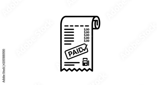 Obraz na plátně Paid Receipt Icon: Simple Line Art of a Bill Marked Paid