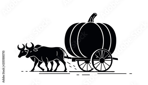 Ox Cart With Giant Pumpkin Silhouette Design