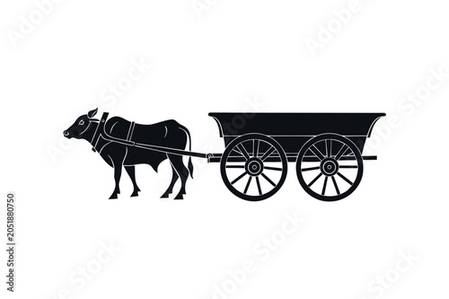Traditional Village Ox Cart Silhouette Illustration