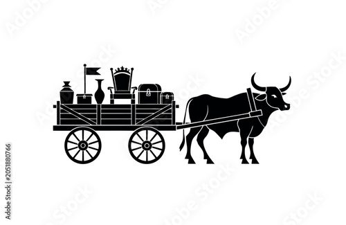 Royal Caravan Ox Cart Silhouette Vector Design