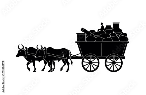 Ancient Trade Route Ox Cart Silhouette Design
