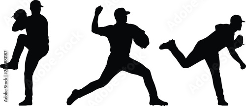 Bild auf Leinwand Baseball Pitcher Silhouette Collection Featuring Professional Throwing Actions f