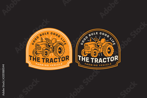 Quadro su tela Farm tractor retro badge logo design set for farming