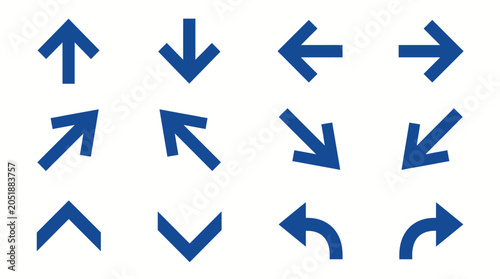 Canvastavla Collection of blue directional arrow icons.