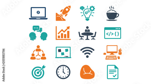 Collection of business and technology icons.