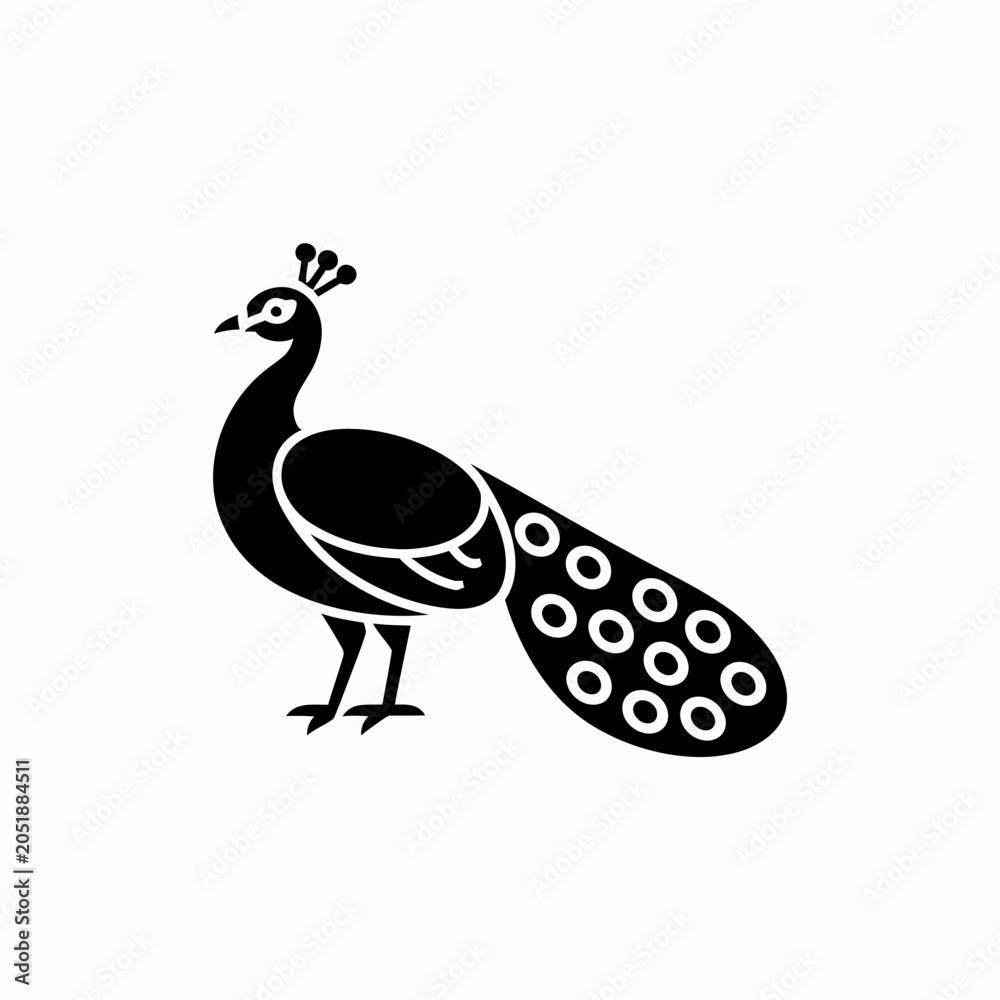 Fototapeta premium A black silhouette of a peacock isolated on a white background