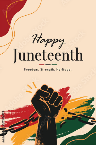 PrintJuneteenth Celebration Illustration with Raised Fist Breaking Chains