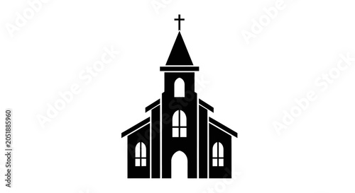 Cuadro en lienzo Simple Black Silhouette of a Church Building with Cross