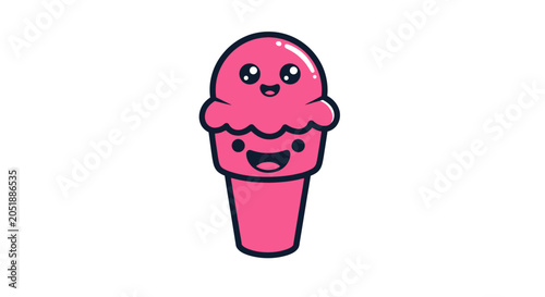 Quadro em tela Pink Cartoon Ice Cream Character Smiling.