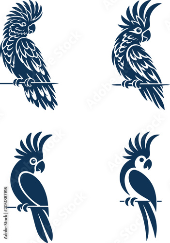 Elegant Cockatoo Bird Logo Collection with Decorative Feather Details and Minimal Vector Style