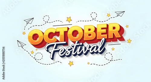 October festival 3d text effect with paper planes and stars