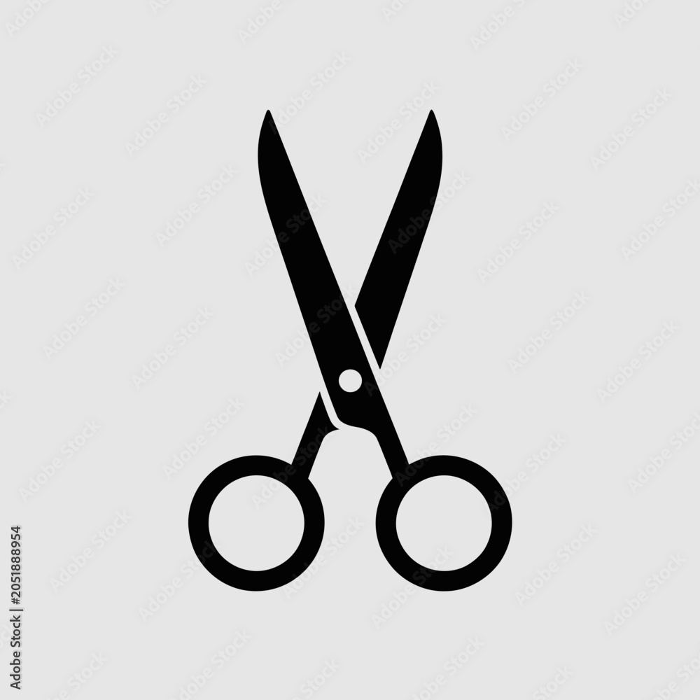 Fototapeta premium A black scissors icon isolated on a light gray background