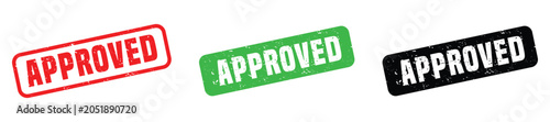 Photos Approved Stamp Set: A collection of three different colored 'APPROVED' stamps - red, green, and black - presented in a clean, graphic style
