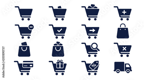 Photography Shopping carts and bags icons set.