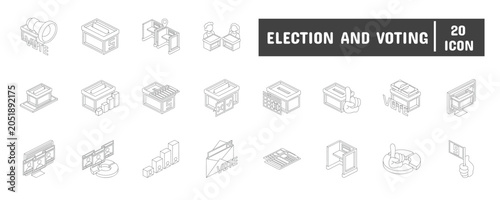 Tableau sur toile 20 Election and Voting Line Icon Illustration Set
