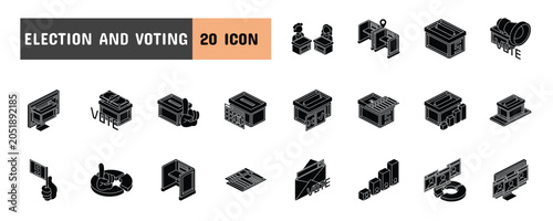 Tableau sur toile 20 Election and Voting Glyph Icon Illustration Set