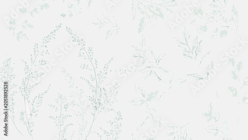 Konstfotografi Mint green watercolor leaves branch pattern on a white background