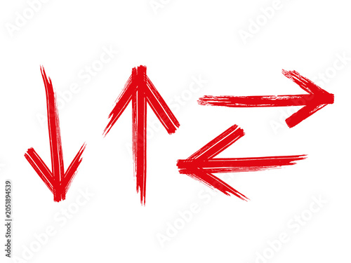 Set of hand drawn Red Arrow Brush. Grunge arrow paint different direction vector illustration, red arrow circle png with transparent hand drawn marker highlight, Punk and graffiti style brush drawn 