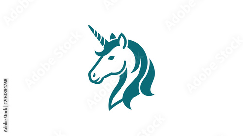 Bild auf Leinwand Teal Unicorn Head Illustration Closeup.