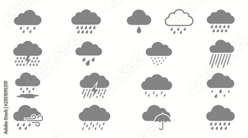 Foto Weather icons with rain clouds.
