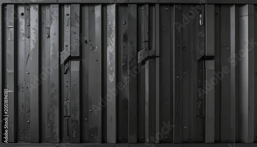 Dark Wooden Fence with Vertical Planks and Metal Handles.