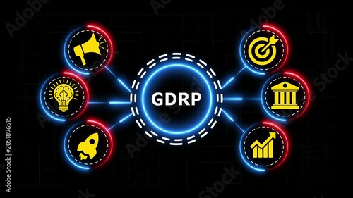 Connecting business growth strategy icons to central data protection concept.
