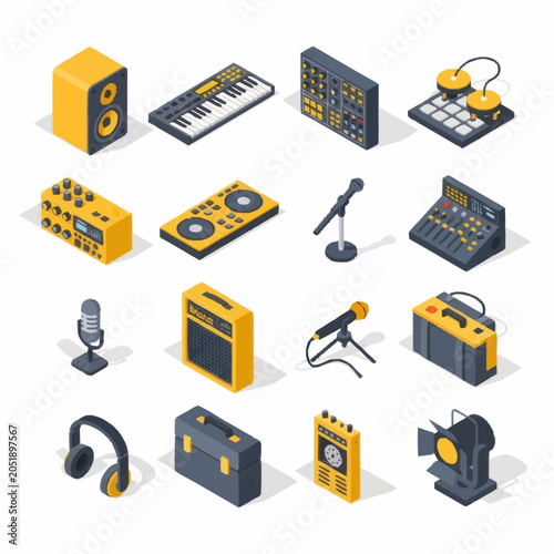 Photography Collection of Music Production and Audio Equipment Icons.