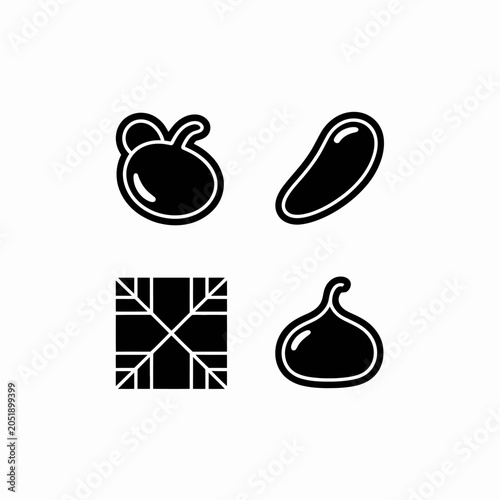 Minimalist black and white food and geometric icons set