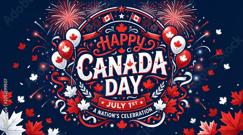 Vibrant canada day celebration graphic with fireworks