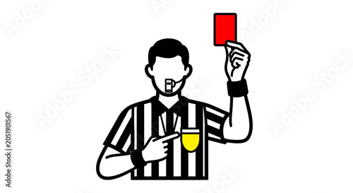 Fotografía Flat vector illustration of a soccer referee showing a red penalty card