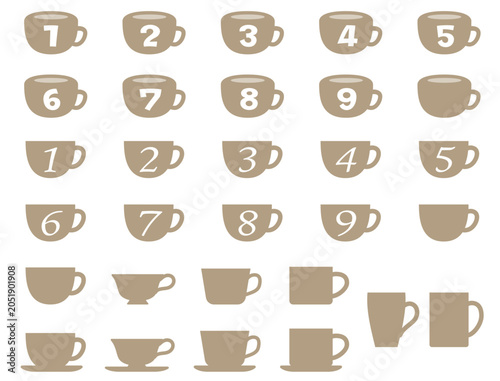 数字の入ったコーヒーカップのアイコンセット