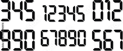 Digital Electronic Number Set with Black Seven Segment Led Display Digits for Clock Timer Calculator Scoreboard and Tech Interface Graphic Designs