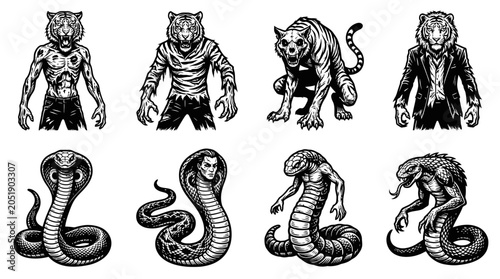 Photos Mythical Creatures: Tiger and Snake Humanoids, Monsters, Fantasy Characters, Hor