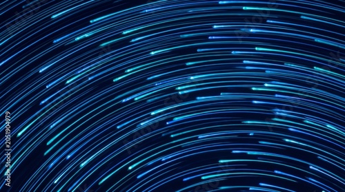 Quadro em tela Fiber optic trails curving gracefully in luminous blue arcs to visualize cloud d
