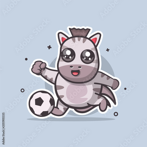 smiling zebra animal character mascot playing football isolated cartoon