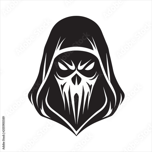 Foto Grim reaper head hooded skull black silhouette vector.