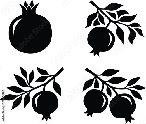 Quadro su tela A professional minimalist vector silhouette set featuring fresh whole pomegranat